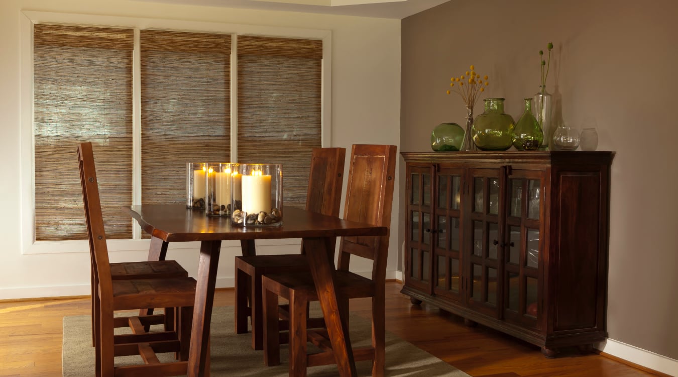 Woven shutters in a Charlotte dining room.